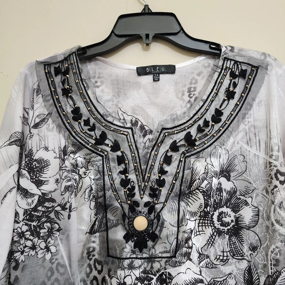 B.L.E.U. size 2X Mesh Embroidered Boho Floral Grunge Fairy Made in USA Black - Picture 3 of 13